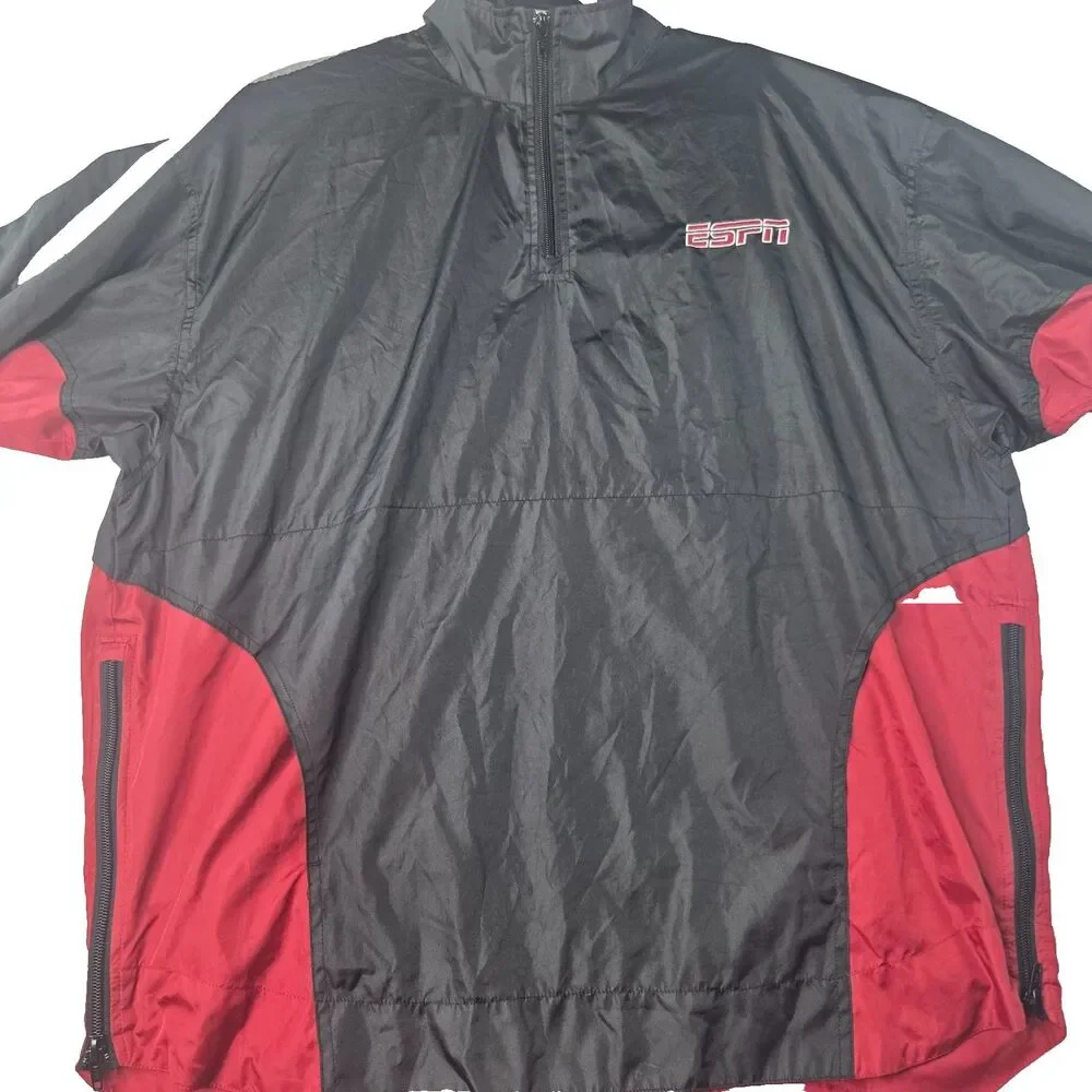 ESPN SportsCenter Windbreaker Pullover Jacket Black Red Size M Vintage